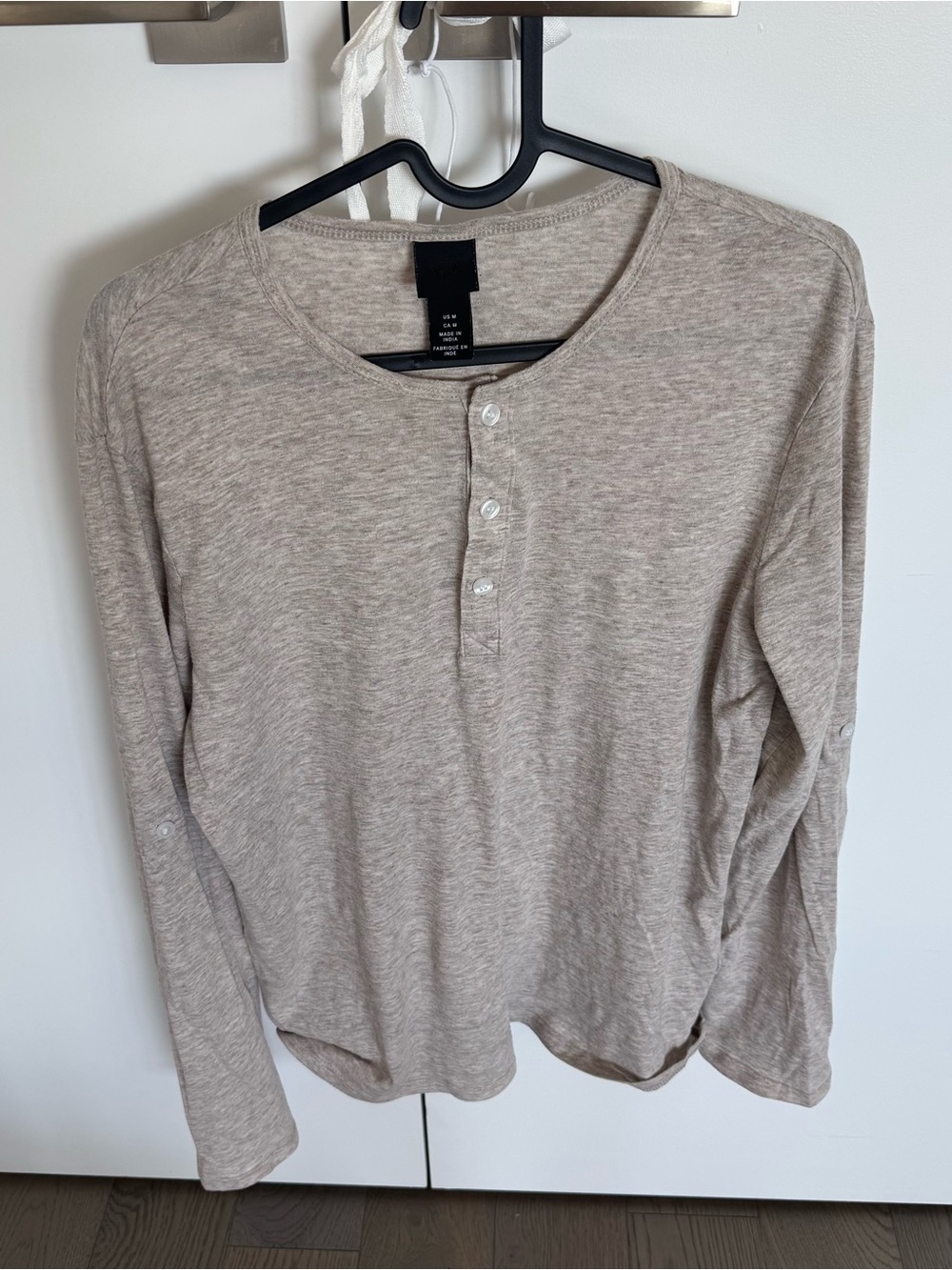 H&M Long-Sleeve Henley Shirt - Beige - Medium